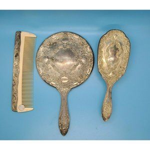 Vintage Silver Plated Hand Mirror, Brush and Comb Vanity Set Godinger